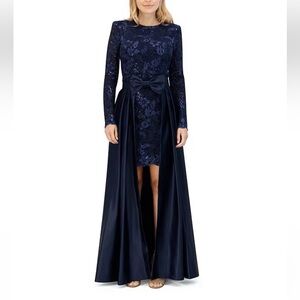Eliza J
Lace Boat Neck Long Sleeve Removable Belted Overlay Skirt Sheath Dress